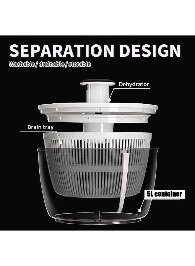 5L Large Capacity Salad Dehydrator Press-Type Salad Dryer Fruit Washing Basket Removable No Damage Vegetable Filter Basket with Tray Easy to Clean Quick Dry Suitable for Fruit Salad Vegetables Pasta  - Image 5