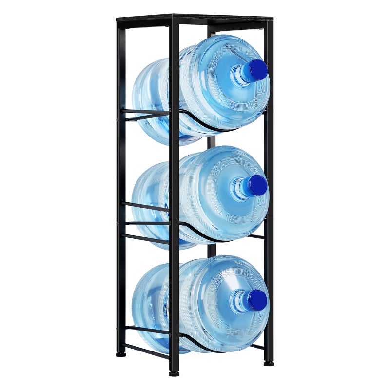 MOOACE 5 Gallon Water Jug Holder 3 Tier Water Bottle Holder with Storage Shelf Heavy Duty Water Dispenser Rack Stand Shelf Organizer for Kitchen Office Living Black