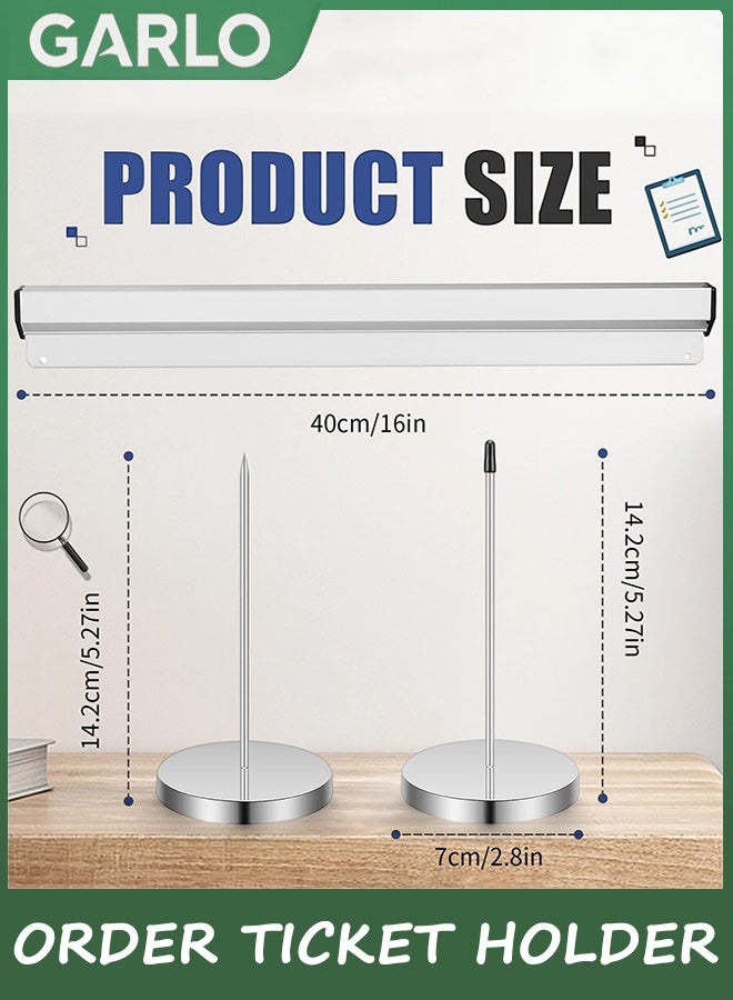 Garlo Aluminum Slide Check Rack with 2 Pcs Receipt Holder Spike Desk Receipt Holder Restaurant Ticket Holder Silver Ticket Rail Bill Orders Display Rail for Kitchen Office Cafes Bar Note Organizer  - Image 2