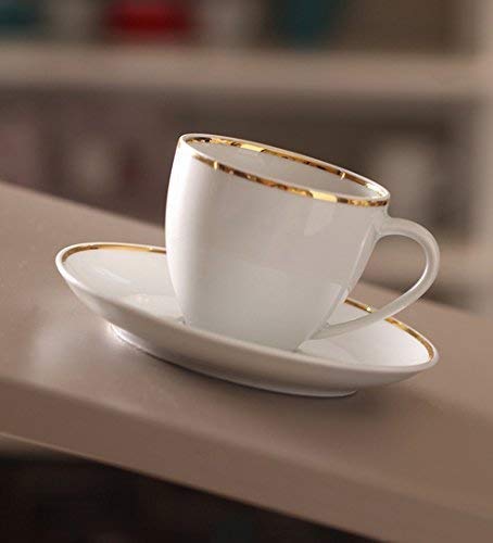 LVOOK White Dotted Classic Tea Cup Saucer Set, 12 Pcs - Image 5
