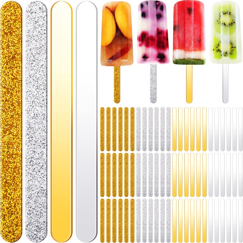 Geiserailie 80 Pieces Glitter Acrylic Sticks 453 Inch Reusable Mirror Laser Stick Craft Ice Cream for Party Festival and Home DIY 2 Styles