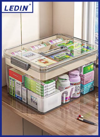Transparent medicine box, multi-layer large-capacity medicine storage box, pill storage box with compartments and handles, plastic first aid kit storage box (Transparent white) - pzsku/Z544FF53700042AEF259BZ/45/1745834780/08b9b8f8-3cd7-4fdd-a56c-c89f190475fd