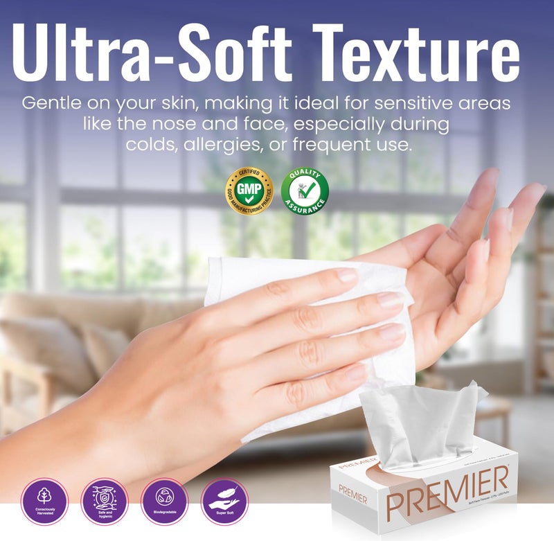Premier Box Face Tissue Papers – 2-Ply, Ultra-Soft & Highly Absorbent Facial Tissues | 100 Pulls Per Box (Pack of 6) | Gentle on Skin, Ideal for Home, Office & Car Use - Image 4