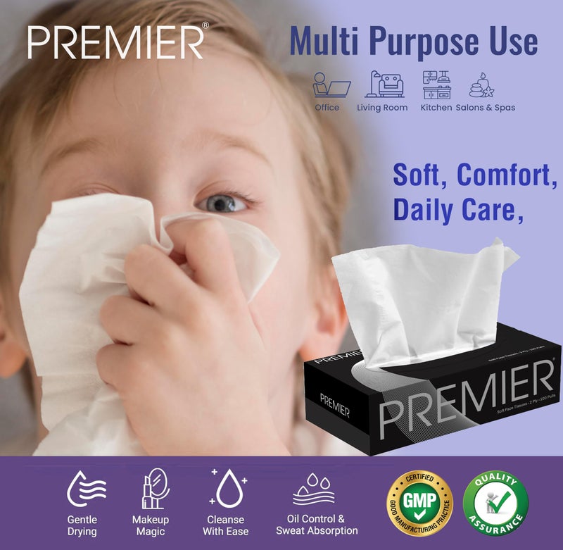 Premier Box Face Tissue Papers – 2-Ply, Ultra-Soft & Highly Absorbent Facial Tissues | 100 Pulls Per Box (Pack of 6) | Gentle on Skin, Ideal for Home, Office & Car Use - Image 5