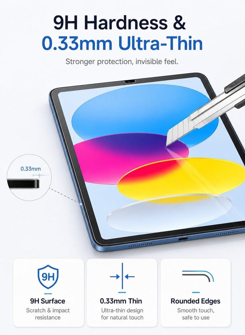 phomemo 2 Pack Screen Protector for iPad A16 2025 11th / iPad 10th 10.9" 2022, HD Clear Tempered Glass Film Guard, 9H Hardness Anti-Scratch Screen Protector for iPad 11th Gen A3354/A3355/A3356, 10th Gen A2696/A2757/A2777 - Image 2