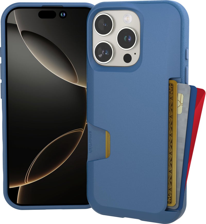 Smartish® iPhone 16 Pro Wallet Case - Wallet Slayer Vol. 1 [Slim + Protective] Credit Card Holder - Drop Tested Hidden Flip Card Slot Cover Compatible with Apple iPhone 16 Pro - Blues on The Green - Image 1