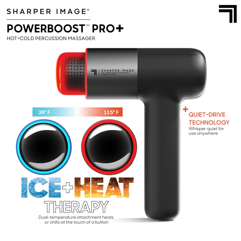 Sharper Image® Powerboost® Pro+ Hot & Cold Deep Tissue Massage Gun - 6 Speeds, 6 Attachments, 5-Hour Battery, Travel Case, Charging Base, Shoulder & Back Massager, Pain Relief Tool, FSA Eligible - Image 2