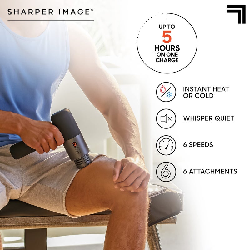 Sharper Image® Powerboost® Pro+ Hot & Cold Deep Tissue Massage Gun - 6 Speeds, 6 Attachments, 5-Hour Battery, Travel Case, Charging Base, Shoulder & Back Massager, Pain Relief Tool, FSA Eligible - Image 4