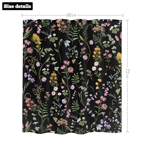 LIGHTINHOME Black Floral Shower Curtain 60Wx72H Inches Cute Dark Wildflower Rustic Flower Blossom Farmhouse Leaves Botanical Cloth Fabric Waterproof Polyester Bathroom Home Decor Set with Hooks - Image 5