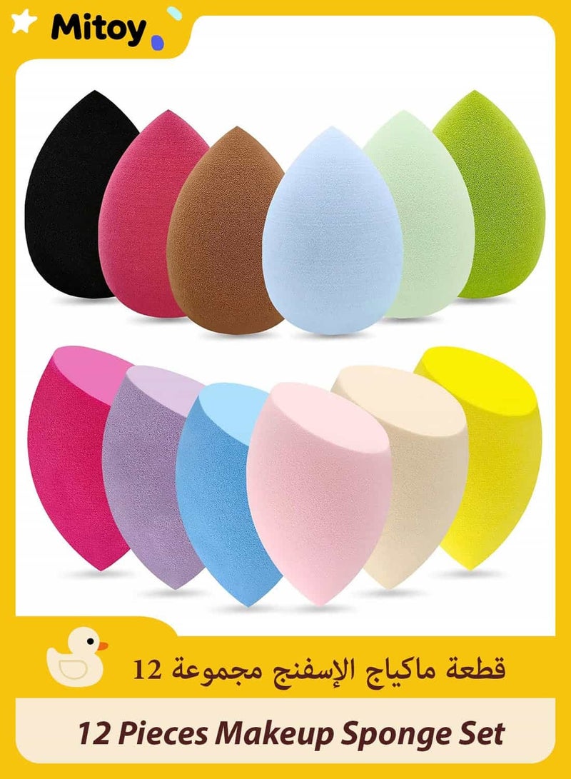 Mitoy 12 Pieces Professional Makeup Sponge Set, Multicolor Beauty Sponge for Powder,Liquid,Facial Makeup Tools - Image 1