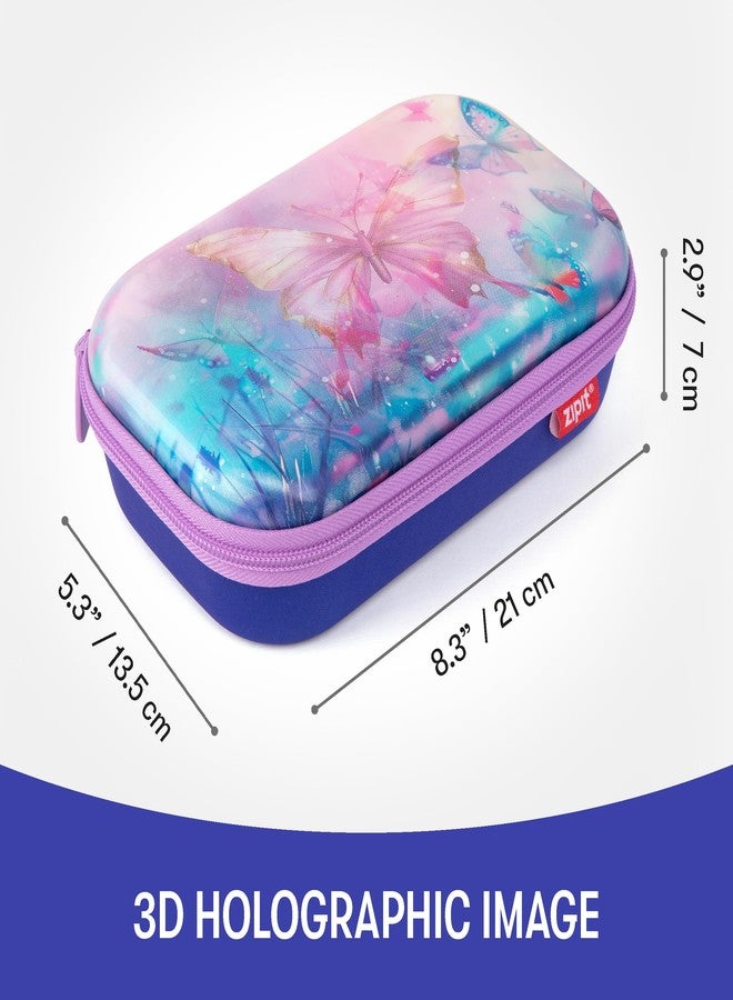 ZIPIT 3D Pencil Case for Girls, Lenticular Pencil Box for School, Large Capacity Stationery Organizer Box, Butterflies - Image 2