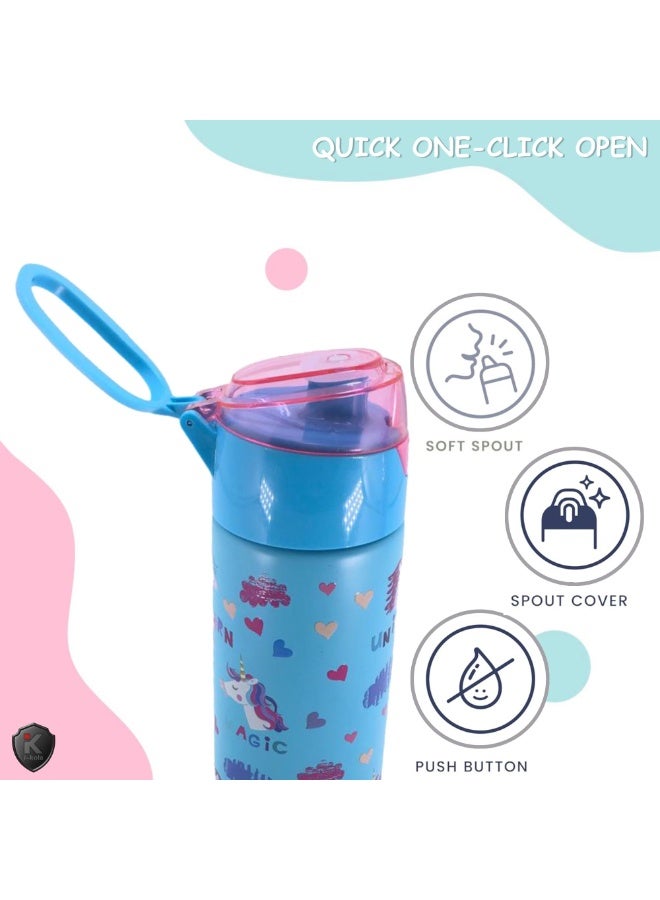 i-kola UNI BLUE 400 ML Kids Water Bottle for School | BPA-Free Stainless Steel Water Bottle for Boys & Girls | Leakproof, Unbreakable, Easy to Drink, Quick Open Lock (TS-9226 AS 2) - Image 5