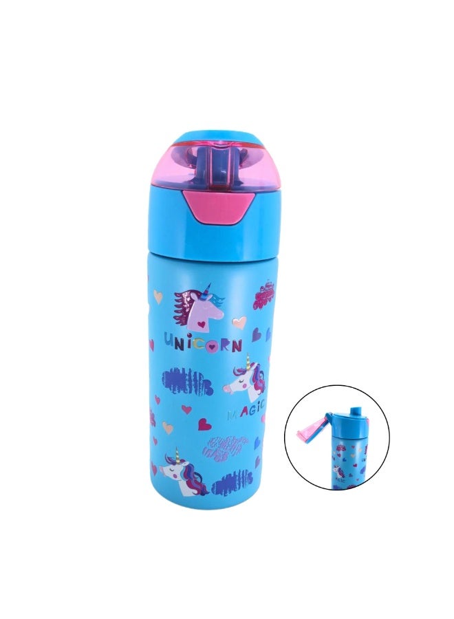 i-kola UNI BLUE 400 ML Kids Water Bottle for School | BPA-Free Stainless Steel Water Bottle for Boys & Girls | Leakproof, Unbreakable, Easy to Drink, Quick Open Lock (TS-9226 AS 2) - Image 1