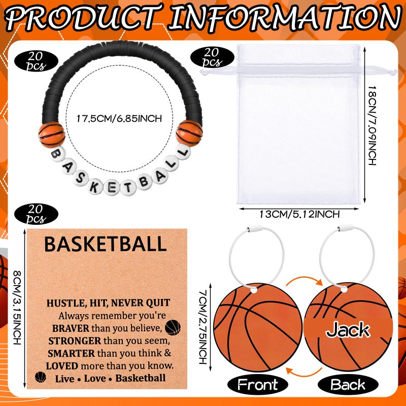 Ecation 80 Pcs Basketball/Softball/Soccer/Volleyball 20 Bracelet 20 Luggage Tags DIY Name Keychain with 20 Cards 20 Gift Bag(Black,Basketball) - Image 2