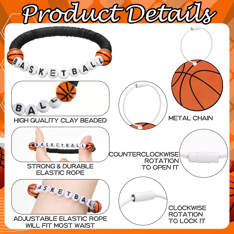 Ecation 80 Pcs Basketball/Softball/Soccer/Volleyball 20 Bracelet 20 Luggage Tags DIY Name Keychain with 20 Cards 20 Gift Bag(Black,Basketball) - Image 3
