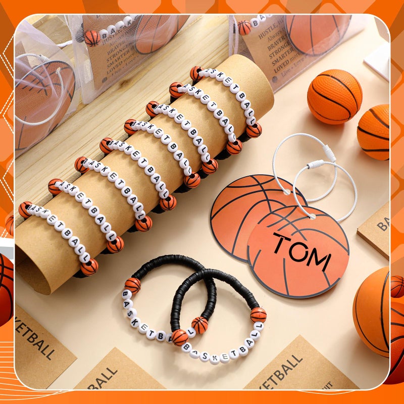 Ecation 80 Pcs Basketball/Softball/Soccer/Volleyball 20 Bracelet 20 Luggage Tags DIY Name Keychain with 20 Cards 20 Gift Bag(Black,Basketball) - Image 4