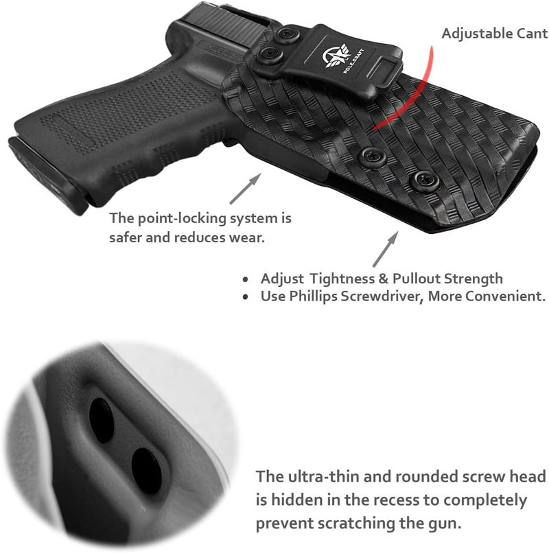 POLE.CRAFT IWB Kydex Holster Custom Fit: Glock 17 (Gen 1-5) / Glock 22 Glock 31 (Gen 3-4) Pistol - Inside Waistband Carry - Adj. Cant Retention - Cover Mag-Button - No Wear - No Jitter - Image 4