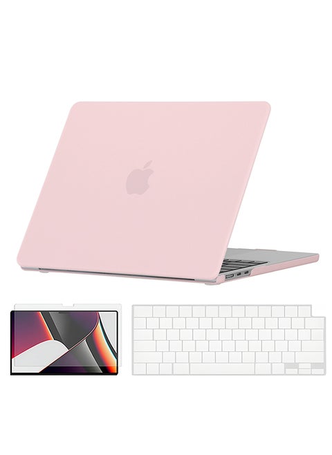 Slim Rubberized Matte Case Compatible with MacBook Air 13 inch (A2681)M2 2022, (A3113)M3 2024 Case with Keyboard Cover & Protector, Pink