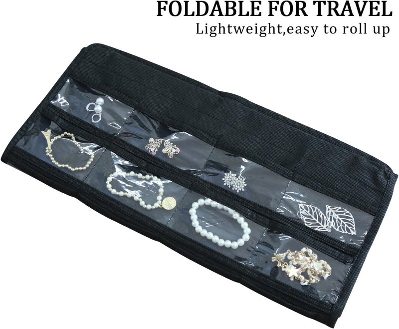 ASFUN Hanging Jewelry Organizer – 56 Double-Sided Pockets for Earrings, Necklaces, Rings & Accessories | Space-Saving Closet Jewelry Storage (Black) - Image 4