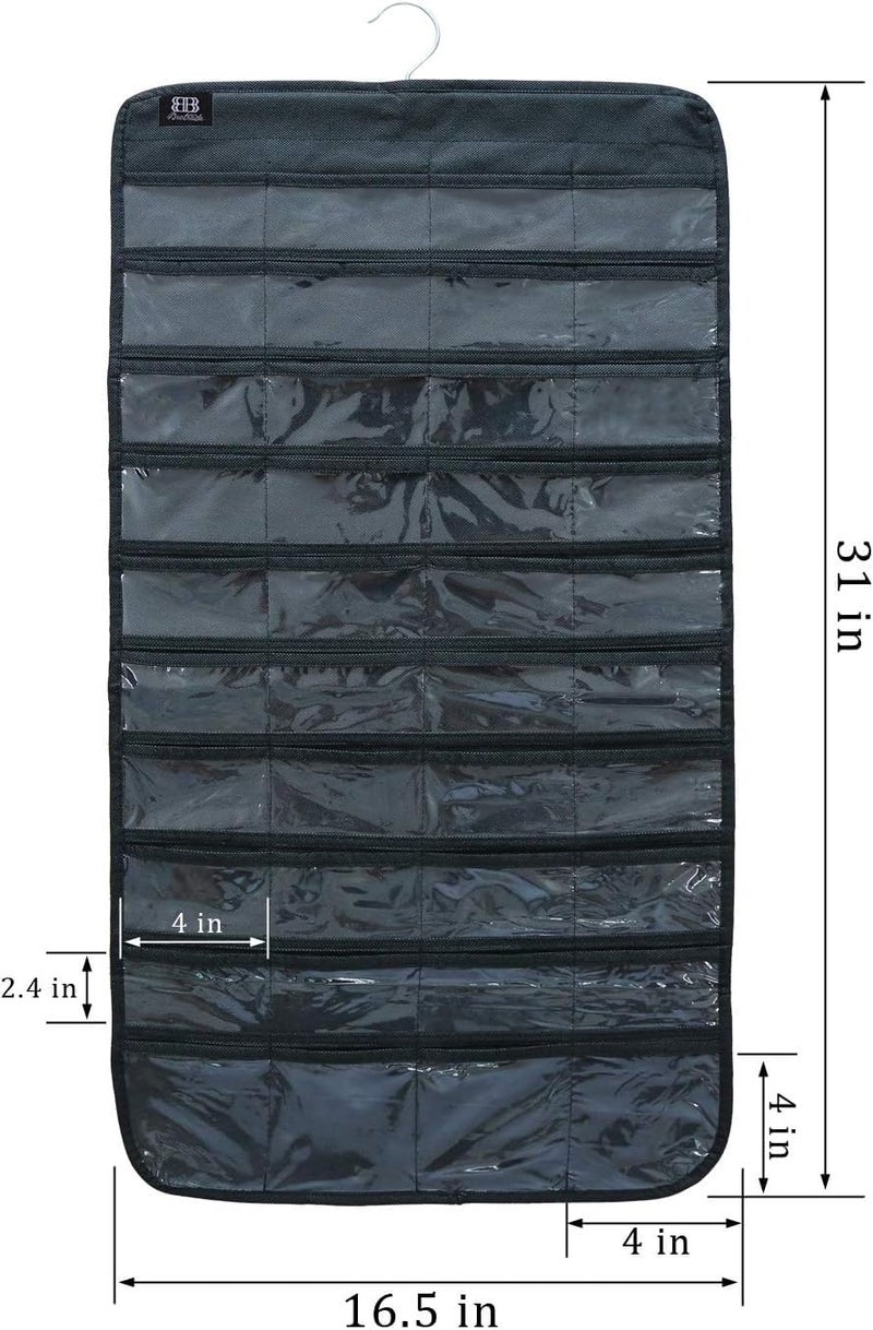 ASFUN Hanging Jewelry Organizer – 56 Double-Sided Pockets for Earrings, Necklaces, Rings & Accessories | Space-Saving Closet Jewelry Storage (Black) - Image 2