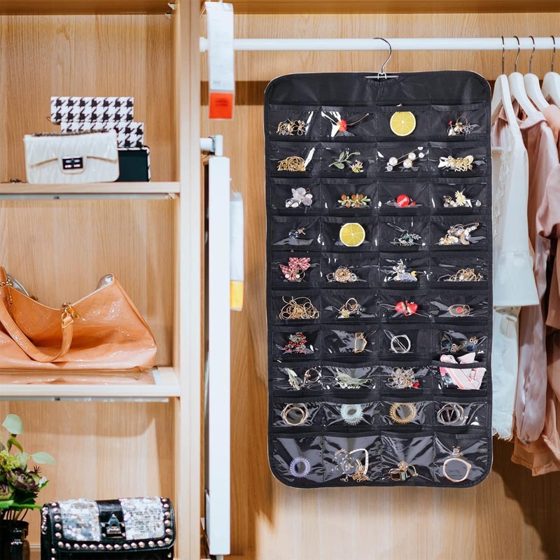 ASFUN Hanging Jewelry Organizer – 56 Double-Sided Pockets for Earrings, Necklaces, Rings & Accessories | Space-Saving Closet Jewelry Storage (Black) - Image 5