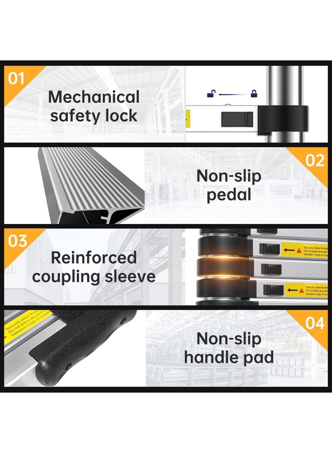 Telescopic Ladder, 6.5FT Aluminum Telescoping Ladder with Non-Slip Feet and Stable Hook, Portable Extension Ladder for Household and Outdoor Working, 330lb Capacity - Image 2