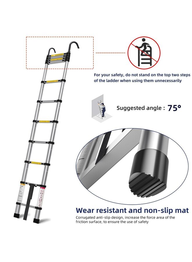 Telescopic Ladder, 6.5FT Aluminum Telescoping Ladder with Non-Slip Feet and Stable Hook, Portable Extension Ladder for Household and Outdoor Working, 330lb Capacity - Image 4
