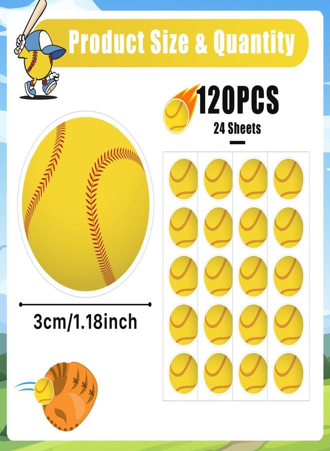 sodknow 120 Pcs Softball Stickers for Kids, 24 Sheets 1.18 Inch Round Vinyl Softball Reward Stickers for Water Bottles, Folders, Reward Charts, Planner, Team Treat Bags, Classroom and Party Favors - Image 2