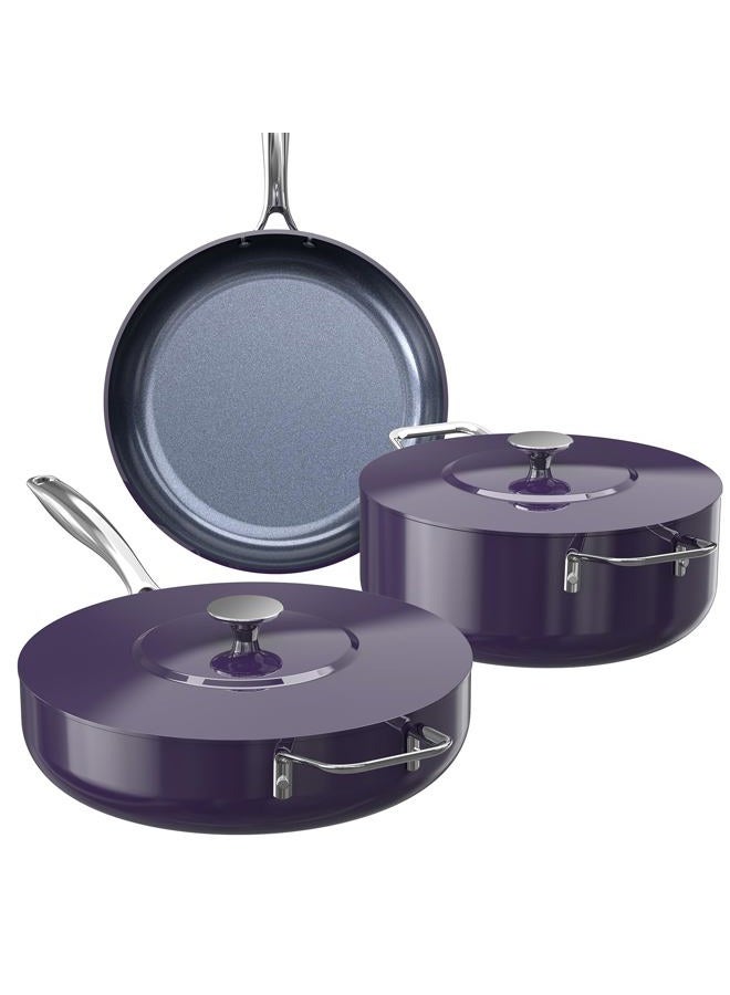 Nuwave Essential Series 5PC Ceramic Cookware Set PFAS-Free, G11 Duralon Blue Coating, Pots and Pans Set Non Stick, Diamond Scratch-Resistant,Stay-Cool Handle, Metal Lid,Induction Ready,Dishwasher Safe - Image 1