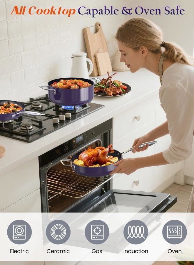 Nuwave Essential Series 5PC Ceramic Cookware Set PFAS-Free, G11 Duralon Blue Coating, Pots and Pans Set Non Stick, Diamond Scratch-Resistant,Stay-Cool Handle, Metal Lid,Induction Ready,Dishwasher Safe - Image 2
