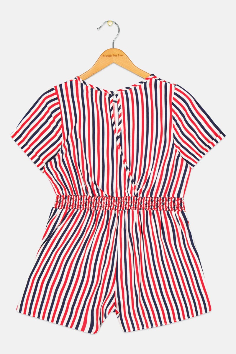 Pepe Jeans Kids Girl Stripes Short Sleeves Playsuit, Red Combo - Image 2