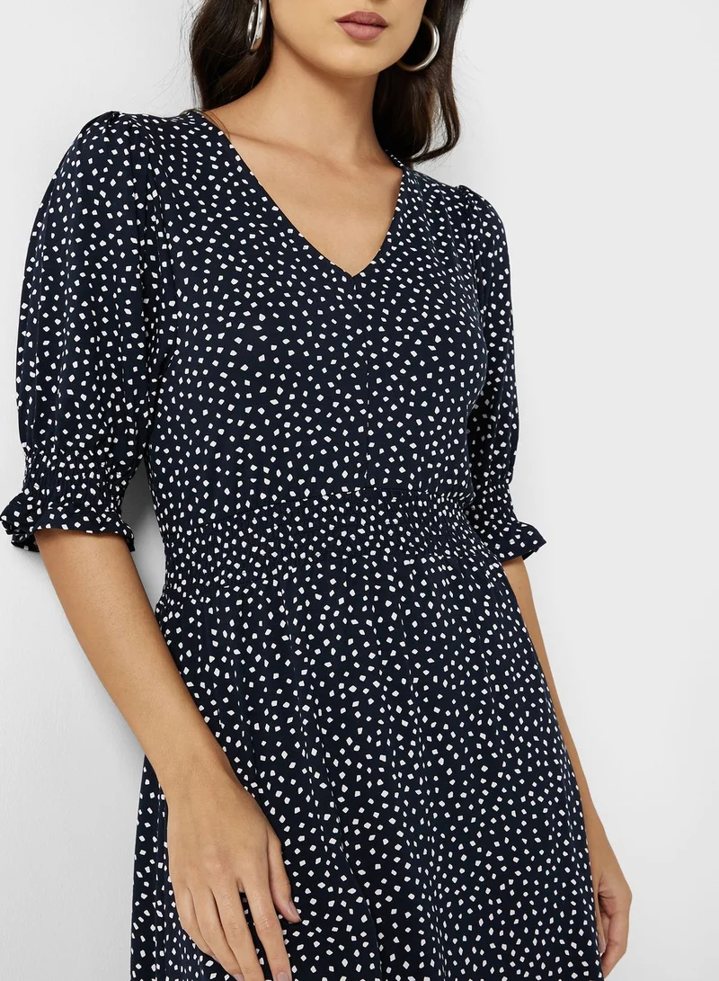 French Connection Ruched Sleeve Printed Dress