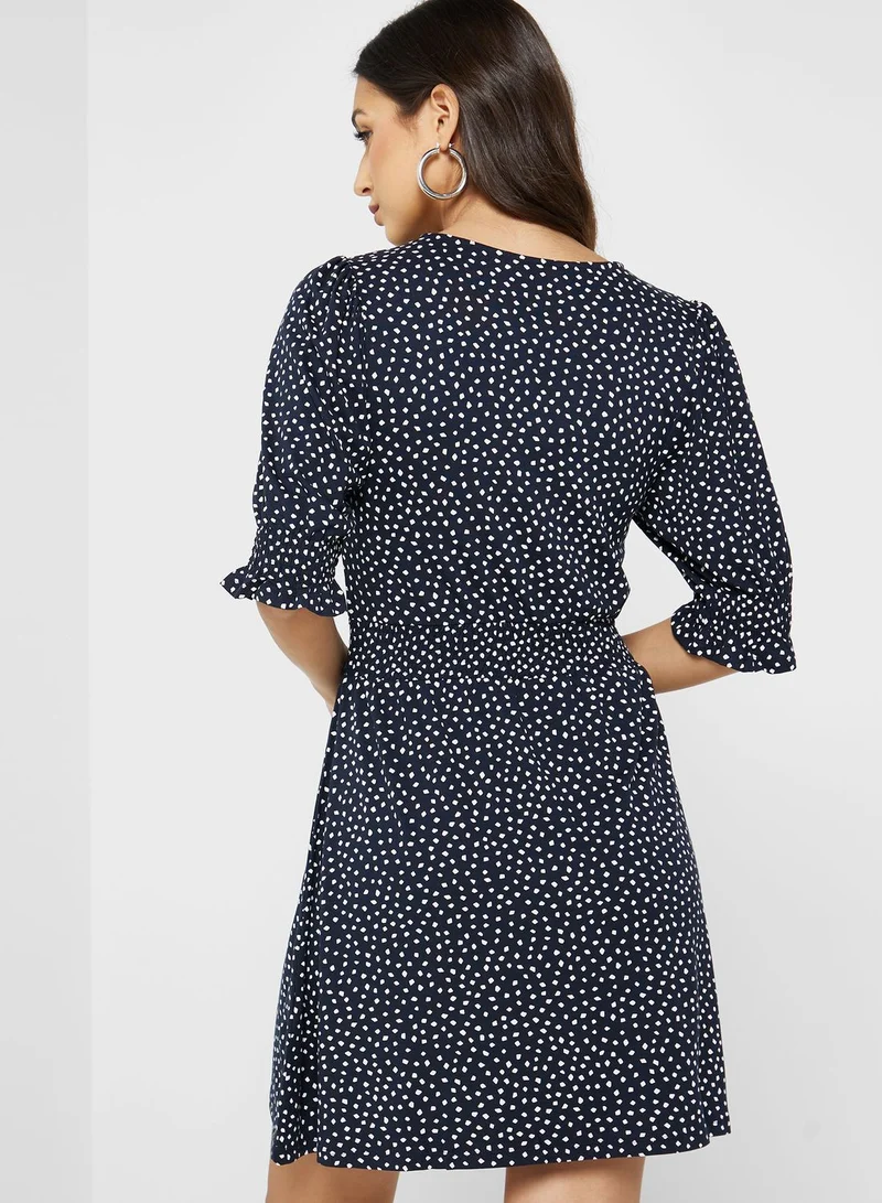 French Connection Ruched Sleeve Printed Dress