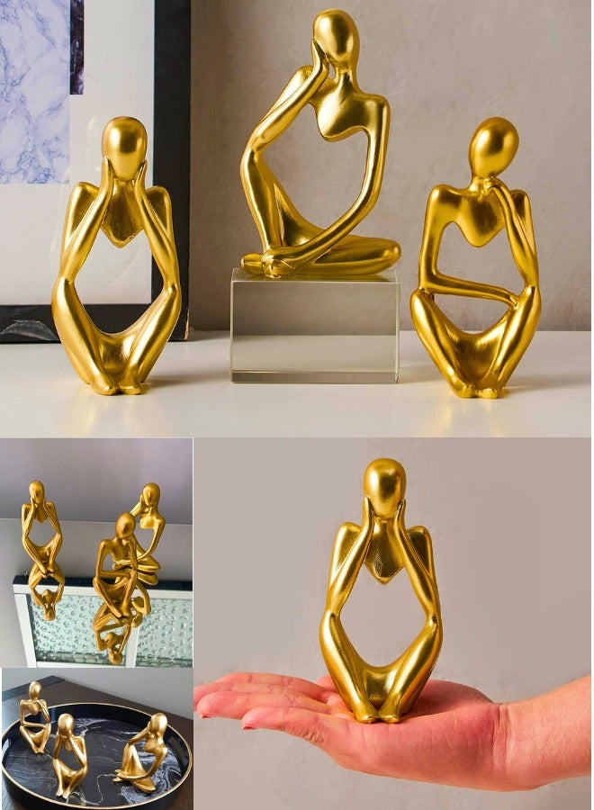 Chase Up Gold Decor Thinker Statue Abstract Art Sculpture, Set of 3, Gold - Image 3