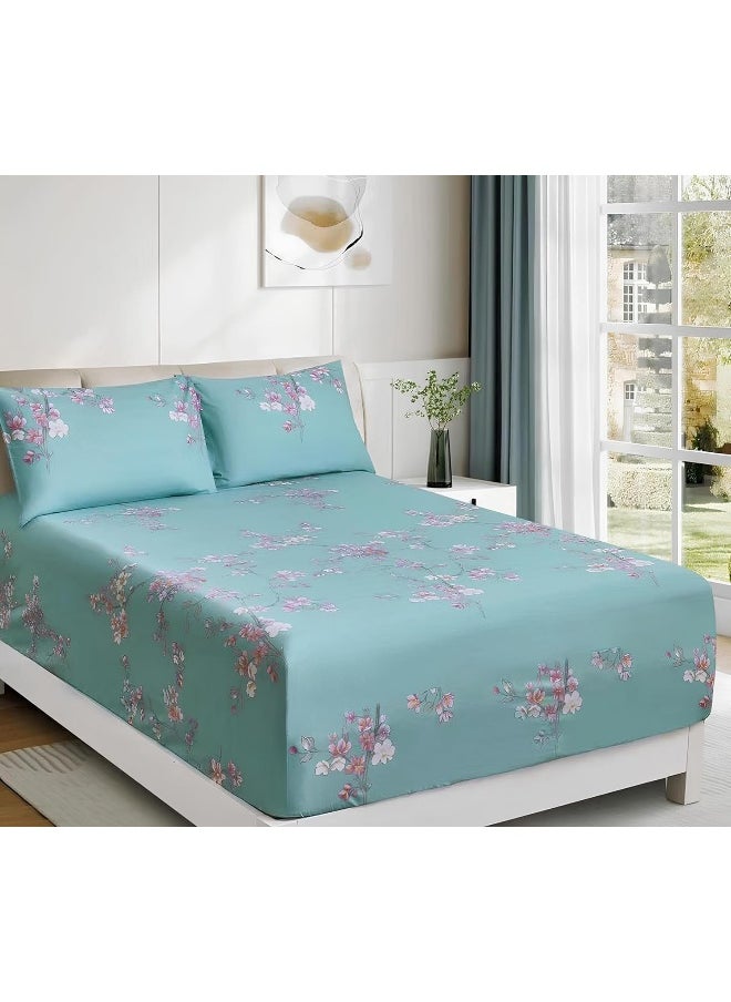 Essina King Sheet Set – 3-Pcs Cotton Sheets Set with Extra Deep Pocket Fitted Sheet and 2 Pillow Cases – 620 Thread Count – Sheets for King Size Bed – Cooling Cotton Bed Sheets – Sakura