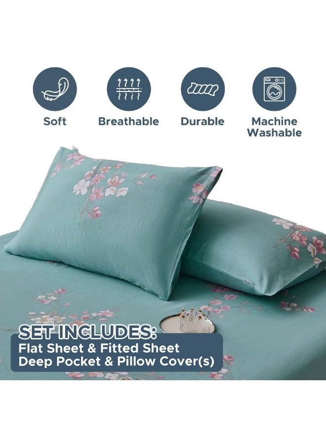 Essina King Sheet Set – 3-Pcs Cotton Sheets Set with Extra Deep Pocket Fitted Sheet and 2 Pillow Cases – 620 Thread Count – Sheets for King Size Bed – Cooling Cotton Bed Sheets – Sakura