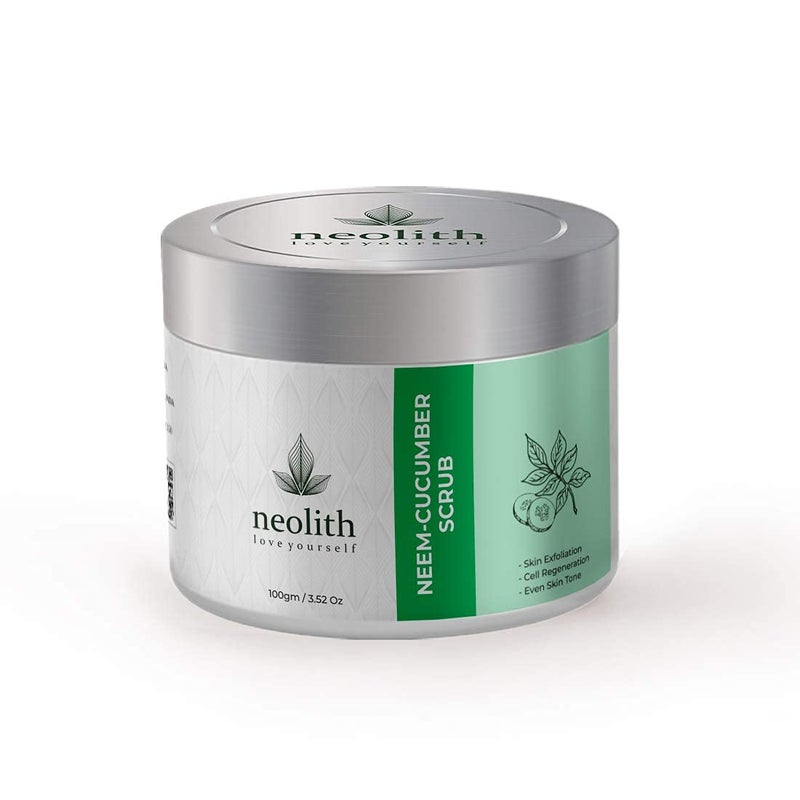 NEOLITH Neolith Neem Cucumber Scrub Winter Scrub Exfoliating Face Scrub For Acne Prone Skin Reduce Blackheads Whiteheads Ideal For Dry Dull Skin With Almond Oil ECOCERT Certified raw materials Paraben Sulphate Free 100 gm For Women Men  - Image 2