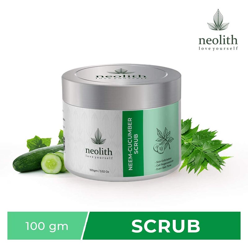 NEOLITH Neolith Neem Cucumber Scrub Winter Scrub Exfoliating Face Scrub For Acne Prone Skin Reduce Blackheads Whiteheads Ideal For Dry Dull Skin With Almond Oil ECOCERT Certified raw materials Paraben Sulphate Free 100 gm For Women Men  - Image 3