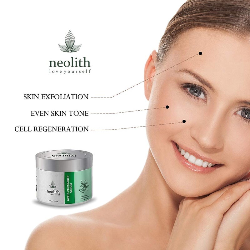 NEOLITH Neolith Neem Cucumber Scrub Winter Scrub Exfoliating Face Scrub For Acne Prone Skin Reduce Blackheads Whiteheads Ideal For Dry Dull Skin With Almond Oil ECOCERT Certified raw materials Paraben Sulphate Free 100 gm For Women Men  - Image 4