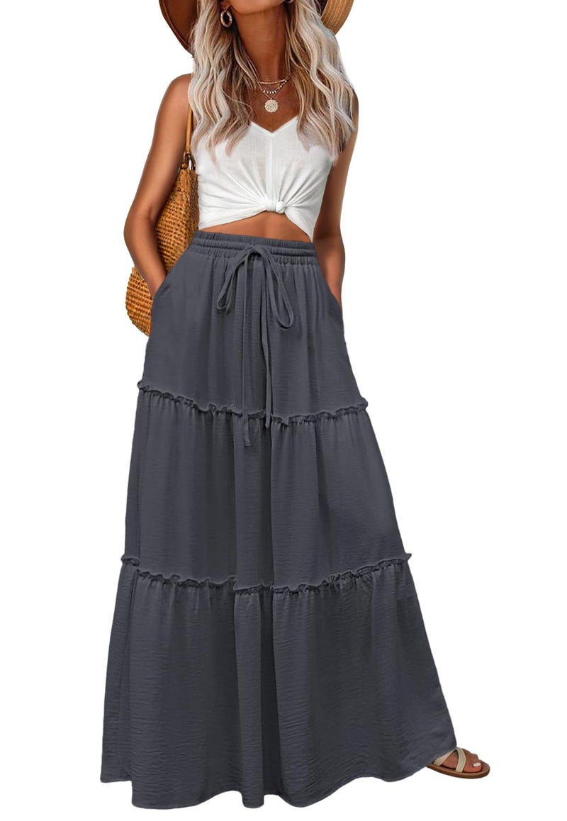 Lepunuo Cute Maxi Skirts Womens Casual Boho High Waisted Flowy Floral Long Skirts with Pockets - Image 1