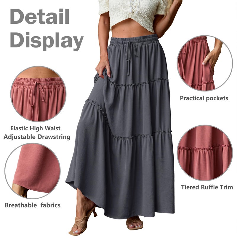 Lepunuo Cute Maxi Skirts Womens Casual Boho High Waisted Flowy Floral Long Skirts with Pockets - Image 4
