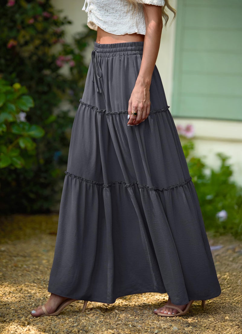 Lepunuo Cute Maxi Skirts Womens Casual Boho High Waisted Flowy Floral Long Skirts with Pockets - Image 2