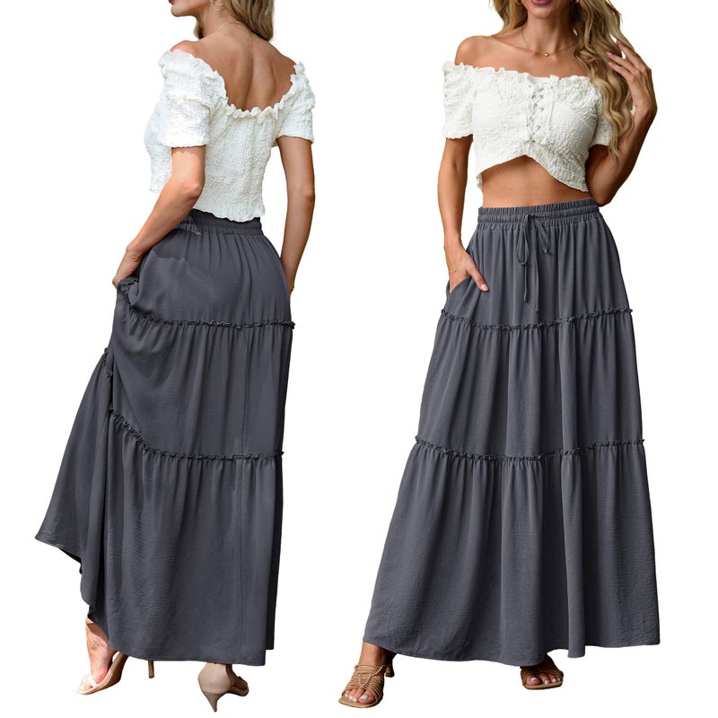 Lepunuo Cute Maxi Skirts Womens Casual Boho High Waisted Flowy Floral Long Skirts with Pockets - Image 5