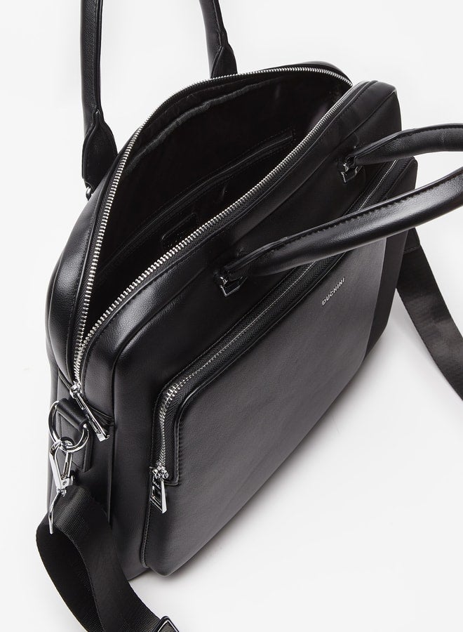 دوتشيني حقيبة مستندات رجالية سادة بحزام قابل للفصل وإغلاق بسحاب - Image 5