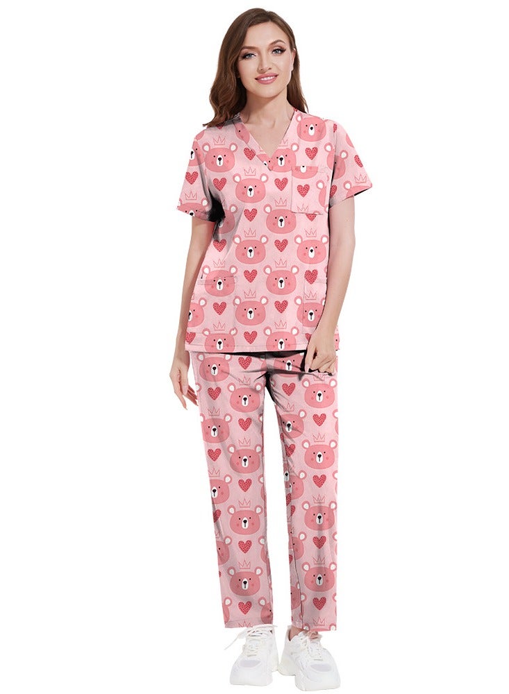 KUYING New V-neck Printed Slim Fit Short Sleeved Pants For Hospital And Clinic Work Clothes - Image 1