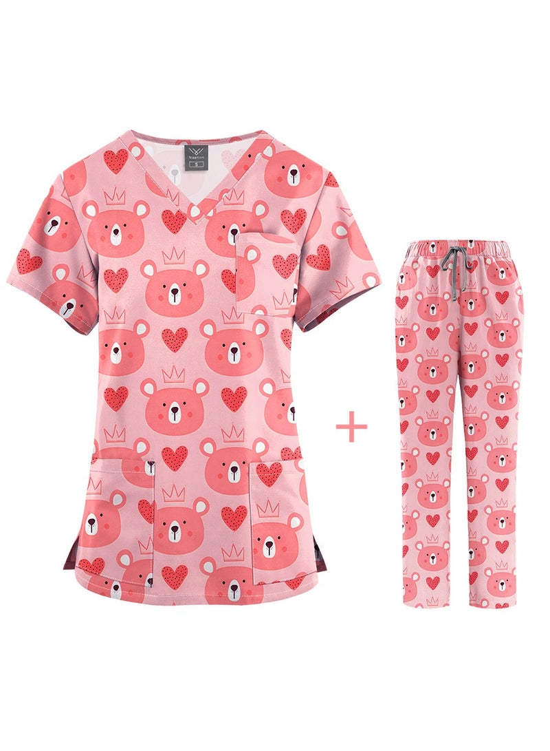 KUYING New V-neck Printed Slim Fit Short Sleeved Pants For Hospital And Clinic Work Clothes - Image 2