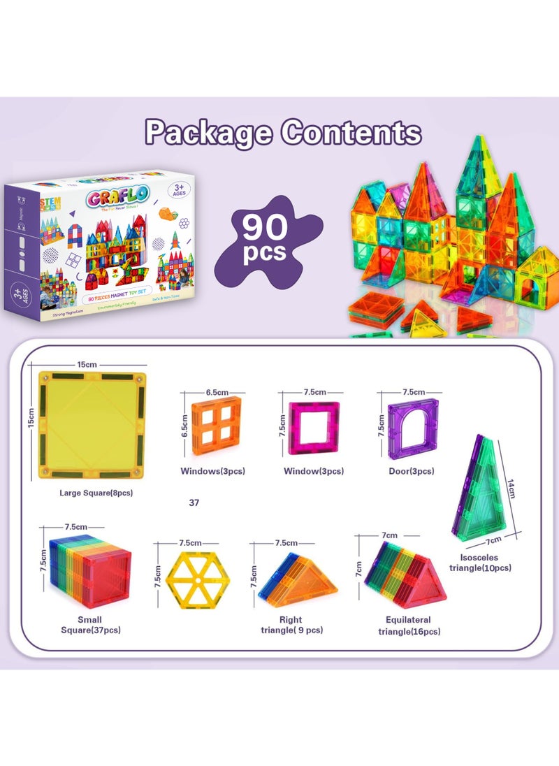 GRAFLO Magnetic Building Blocks & Construction Blocks Set for Kids - 90 Pcs Vibrant 3D Building Set as Education Toys - Magnetic Toys & Tiles for Kids - Magnetic Block for Kids - Toy for Kids 3+ Years  - Image 3