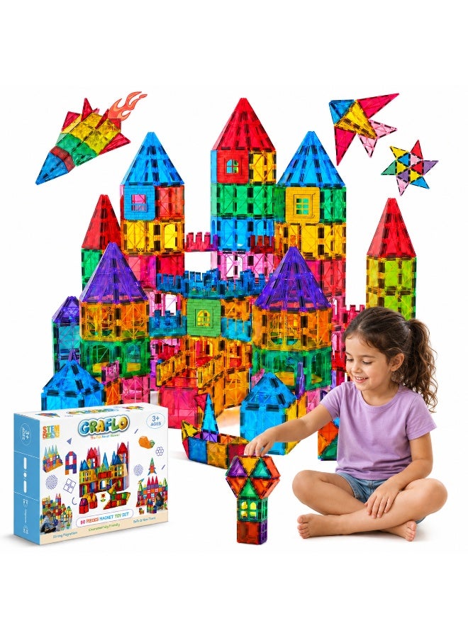 GRAFLO Magnetic Building Tiles - 90 Pcs Set of Vibrant 3D Blocks, Encourages Creative Construction, Promotes Educational Brain Development, Stimulates Imagination, STEM Toy for Kids Ages 3-10 Years - Image 1