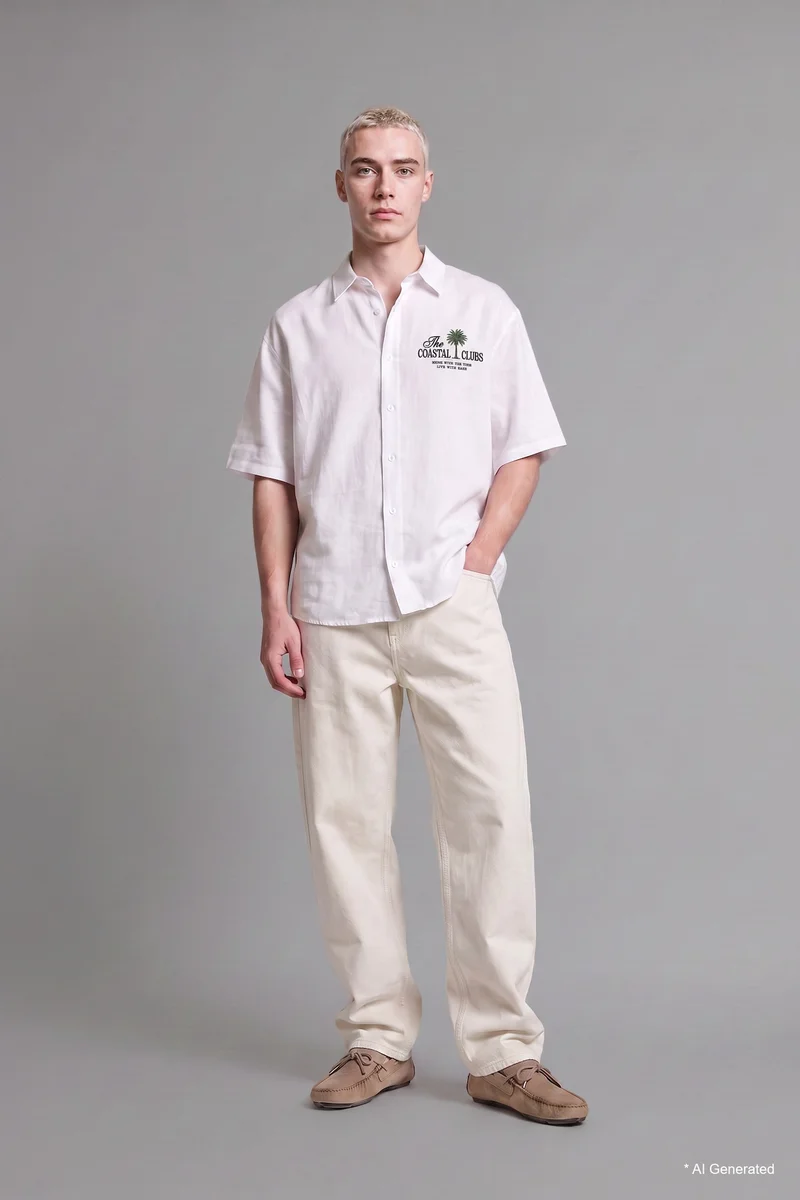 Defacto 100% Cotton Oversize Printed Shirt