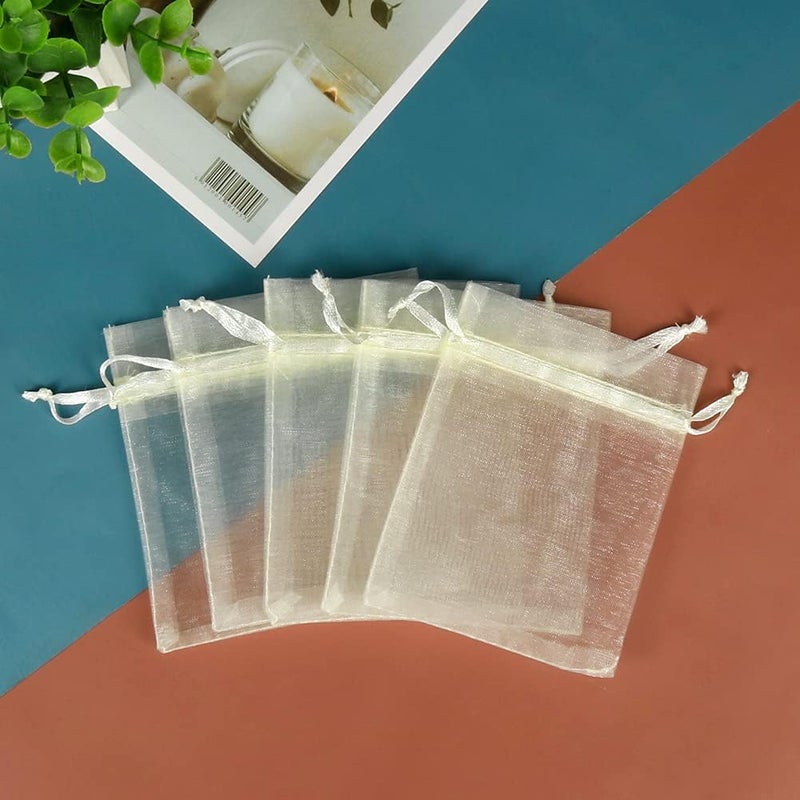 YQL Organza Bags 3x4,100PCS Ivory Drawstring Small Mesh Organza Bags for Jewelry Pouches Wedding Party Valentine Gift Candy - Image 5